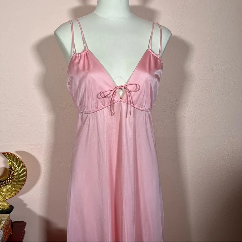 Vintage 1970 Mod Minimalist Pink Satin Feminine Long Slip Dress nightgown - Picture 15 of 16